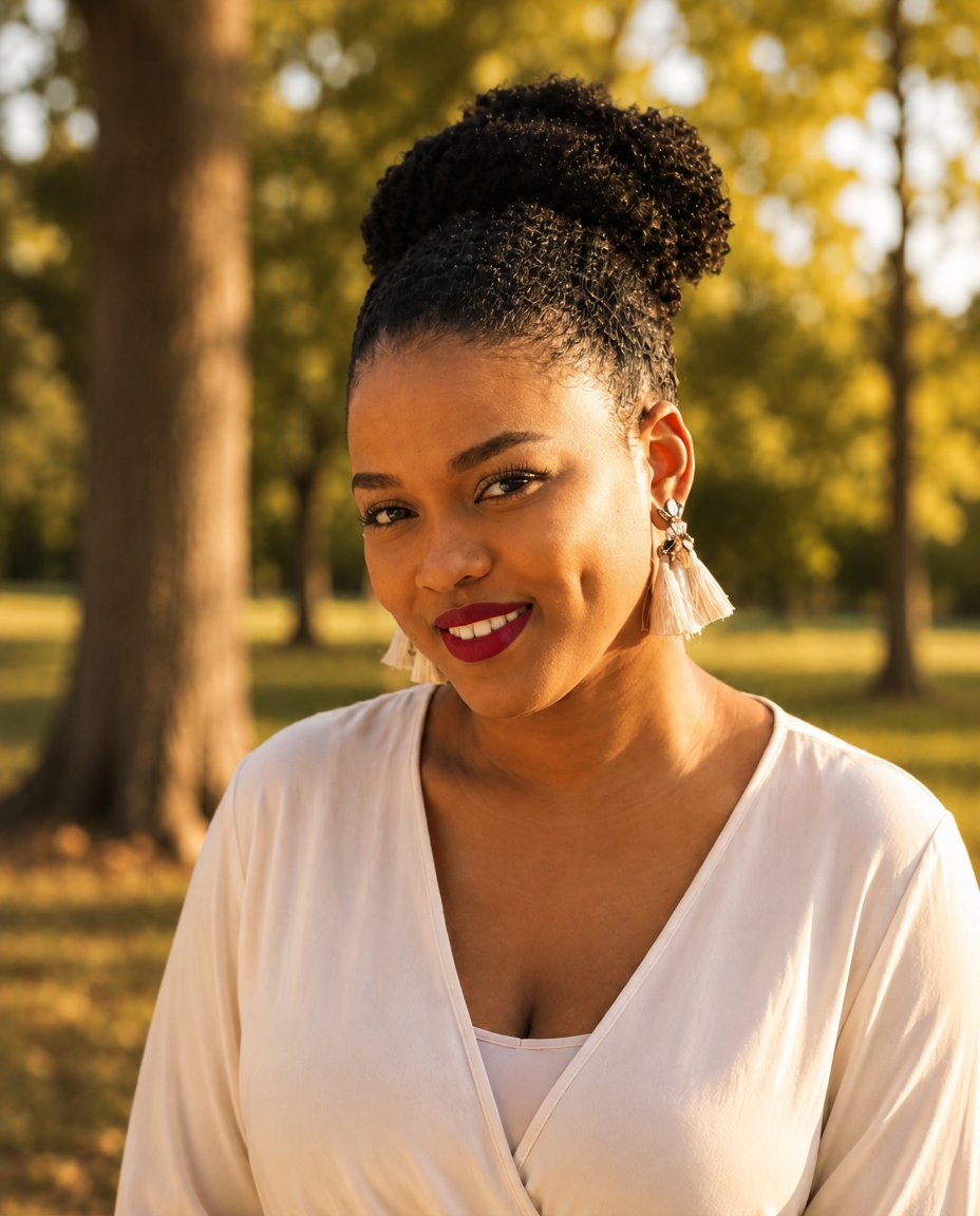 Teresa, founder of ™ Everflourish, smiling outdoors in golden evening light